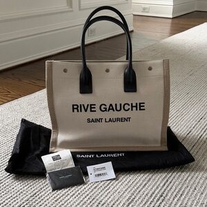 Saint Laurent Rive Gauche Canvas Tote - Black and Tan